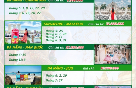 UPDATE BẢNG GIÁ TOUR NƯỚC NGOÀI T6